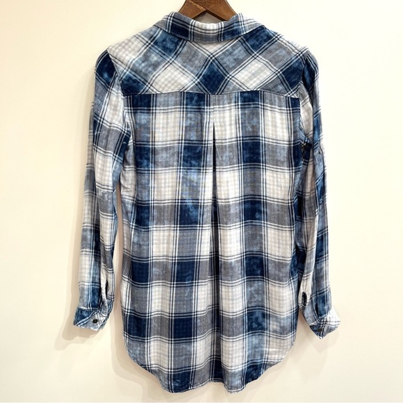 Anthropologie Cloth & Stone blue white plaid popover tunic top size small - Picture 2 of 10